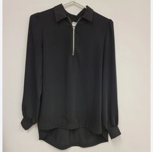 Tristan Black Zip-Front Long Sleeve Women's Blouse Size L